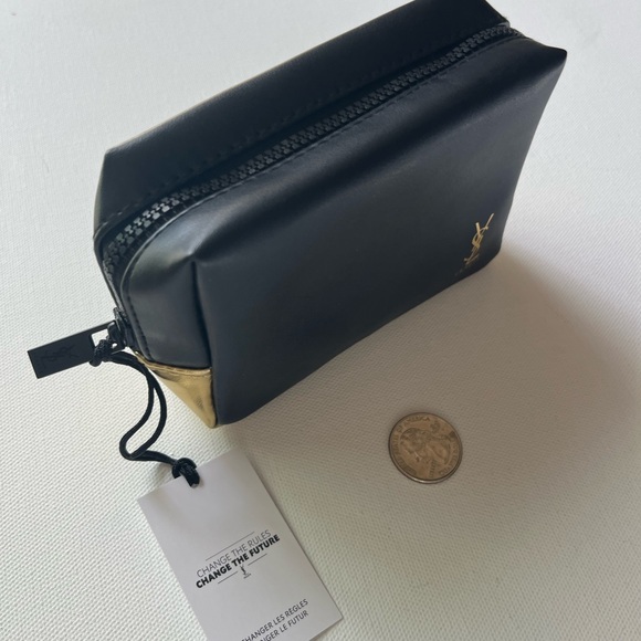 YSL Yves Saint Laurent Gold & Black Cosmetic Makeup Bag Toiletry Case - Picture 8 of 8